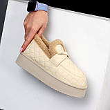 Бежеві фактурні зимові автоледі натуральна шкіра на хутрі, фото 3