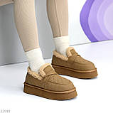 Фактурні зимові бежеві автоледі натуральна шкіра на хутрі, фото 2