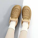 Фактурні зимові бежеві автоледі натуральна шкіра на хутрі, фото 6