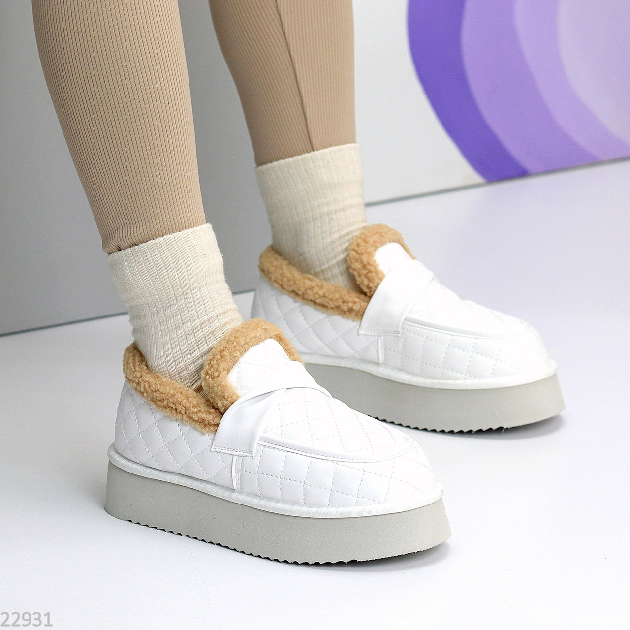 Білі фактурні зимові автоледі натуральна шкіра на хутрі, фото 1