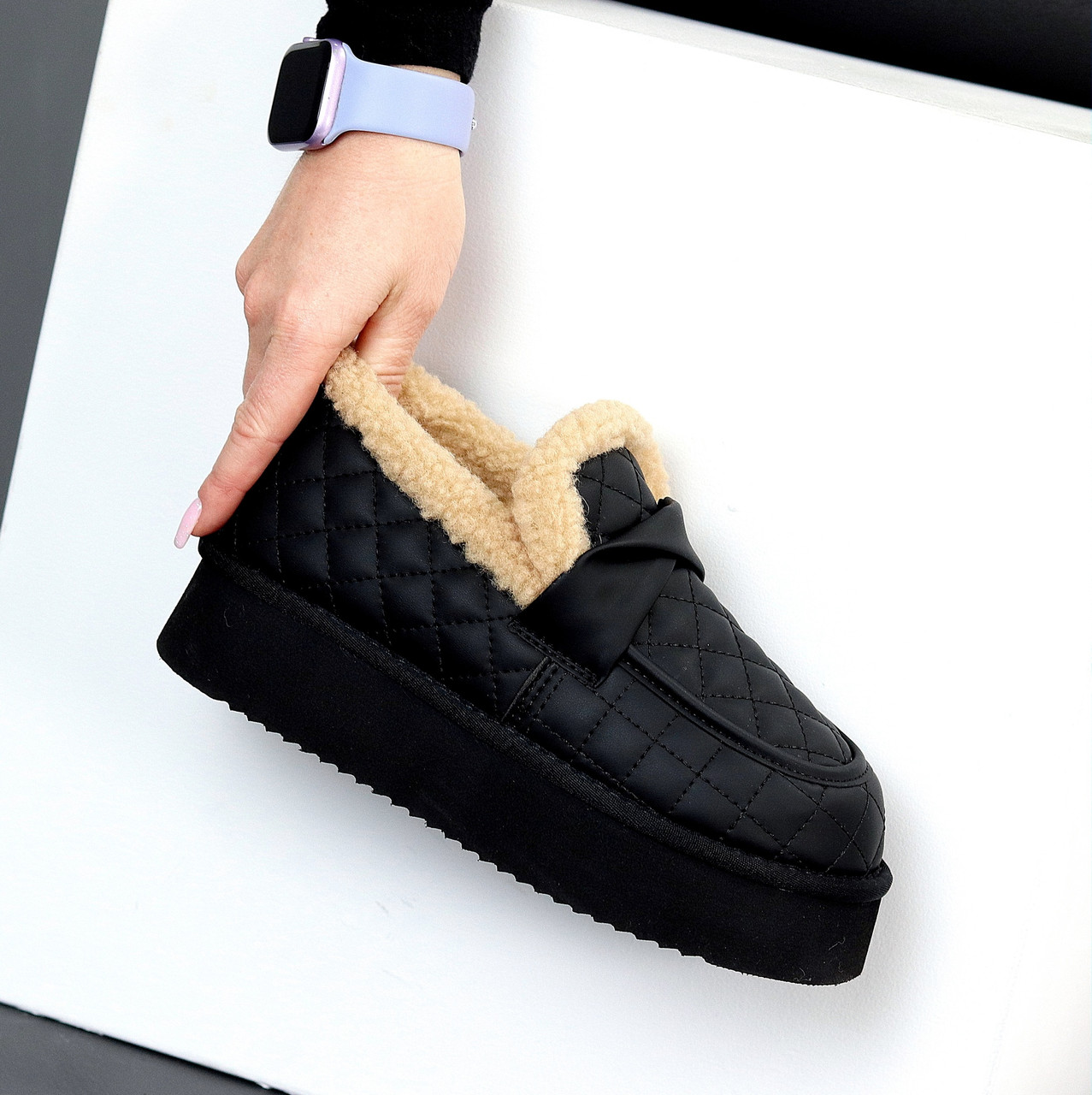 Чорні фактурні зимові автоледі натуральна шкіра на хутрі 37, фото 1