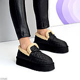 Чорні фактурні зимові автоледі натуральна шкіра на хутрі, фото 3