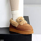 Замшеві зимові автоледі натуральна замша на хутрі колір карамель, фото 2