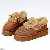 Замшеві зимові автоледі натуральна замша на хутрі колір карамель, фото 3