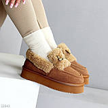 Замшеві зимові автоледі натуральна замша на хутрі колір карамель, фото 4