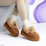 Замшеві зимові автоледі натуральна замша на хутрі колір карамель, фото 5