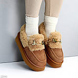 Замшеві зимові автоледі натуральна замша на хутрі колір карамель, фото 6