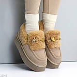Замшеві зимові бежеві автоледі натуральна замша на хутрі, фото 2