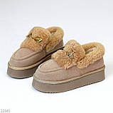 Замшеві зимові бежеві автоледі натуральна замша на хутрі, фото 3