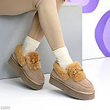 Замшеві зимові бежеві автоледі натуральна замша на хутрі, фото 6