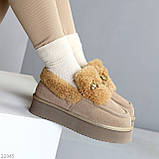 Замшеві зимові бежеві автоледі натуральна замша на хутрі, фото 9