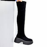Ефектні високі чорні замшеві ботфорти на платформі єврозима, фото 2
