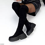 Ефектні високі чорні замшеві ботфорти на платформі єврозима, фото 3