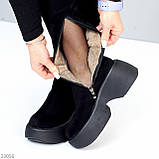 Ефектні високі чорні замшеві ботфорти на платформі єврозима, фото 6