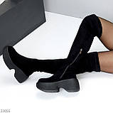 Ефектні високі чорні замшеві ботфорти на платформі єврозима, фото 8