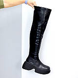 Ефектні високі чорні молодіжні ботфорти на платформі єврозима, фото 2