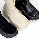 Ефектні високі світлі бежеві ботфорти на платформі єврозима, фото 10