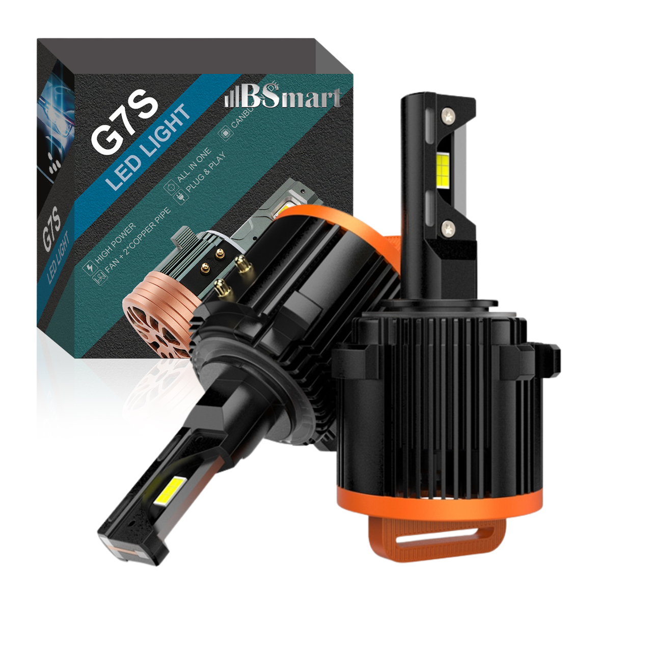 Автолампи LED BSmart Volkswagen VW G7B цоколь H7 8000Лм 51Вт 12В Canbus orange, фото 1