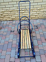 Санки "Королівські" дитячі з переставною ручкою штовхачем та мотузкою дизайн 2024 колір синій