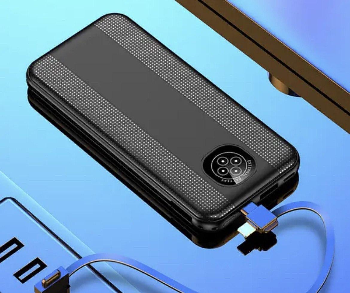Портативна зовнішня батарея Power Bank Mobile 20000 mAh із вбудованим кабелем та швидкою зарядкою, потужний повербанк Чорний YM-36