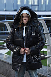 Зимова тепла куртка для дівчат підлітків, чорна, розміри на рости 146-170