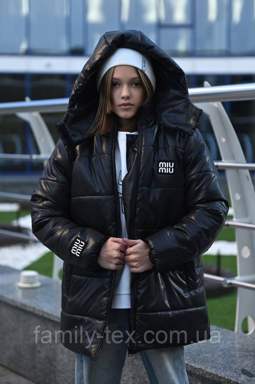 Зимова тепла куртка для дівчат підлітків, чорна, розміри на рости 146-170, фото 1