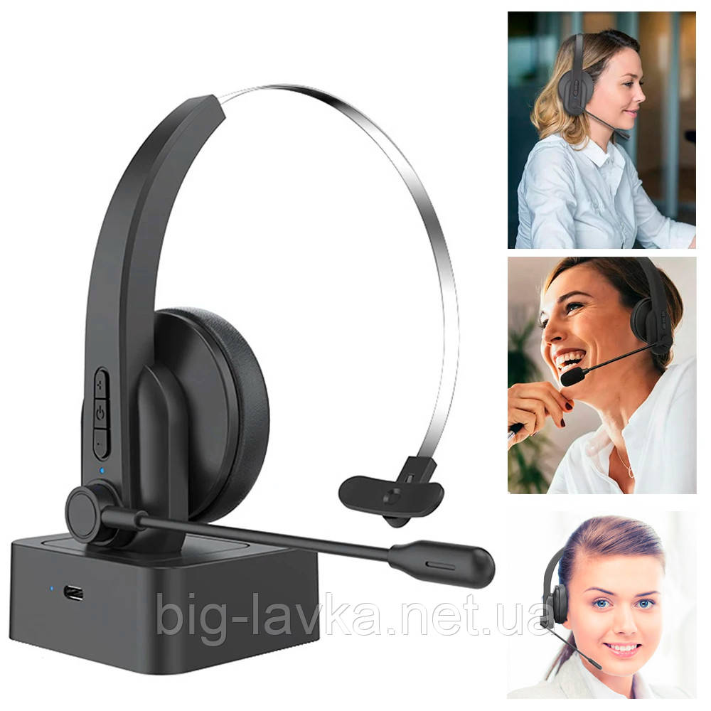 Гарнітура Bluetooth 5.4 з мікрофоном та шумозаглушенням Чорний, фото 1