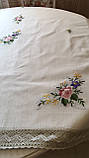 Скатертина вишита на полотні "Квіткова" овальна ручна робота 142*97 см, фото 3