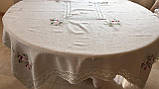 Скатертина прямокутна сіра з мереживом та вишивкою 280*180 См, фото 4