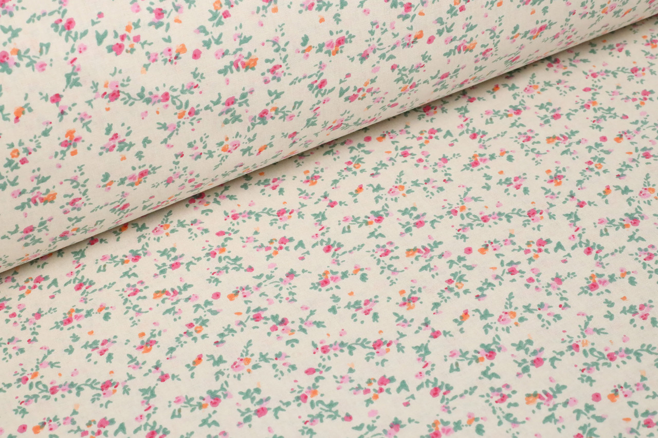 Ранфорс 240 см Дрібні квіточки оранжево-рожеві