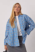 Жіноча сорочка в клітинку вільного крою - блакитний колір. Модель 22264