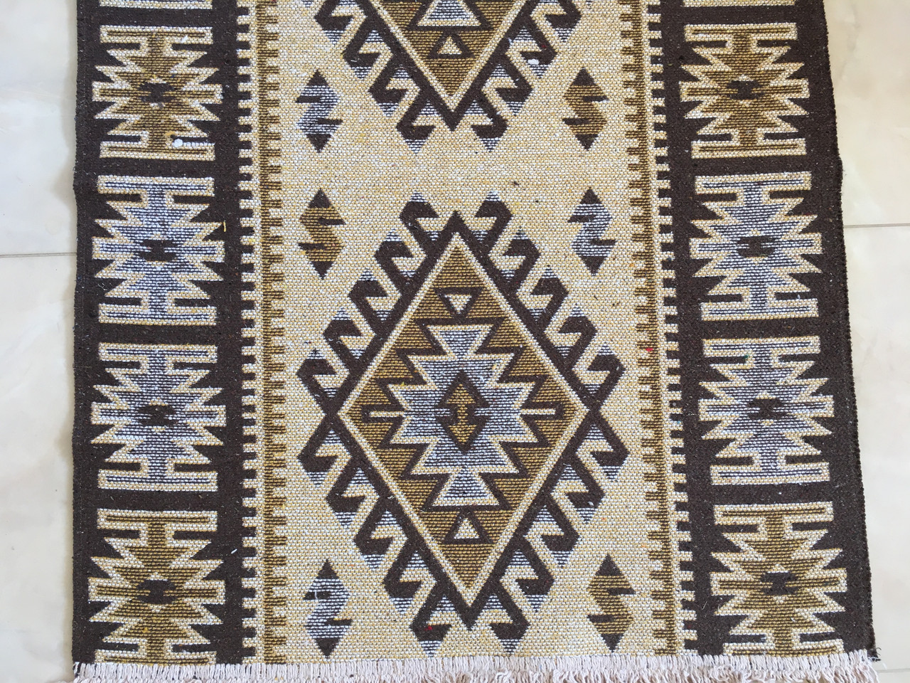 Доріжка ткана двостороння котнон "Ромб коричневий" 200*80 см, фото 1