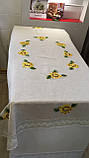 Скатертина сірий льон "Соняшна" прямокутна ручна вишивка 168*128 см, фото 4