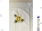 Скатертина біле полотно "Соняшна" на прямокутний стіл ручна вишивка 280*160 См, фото 3