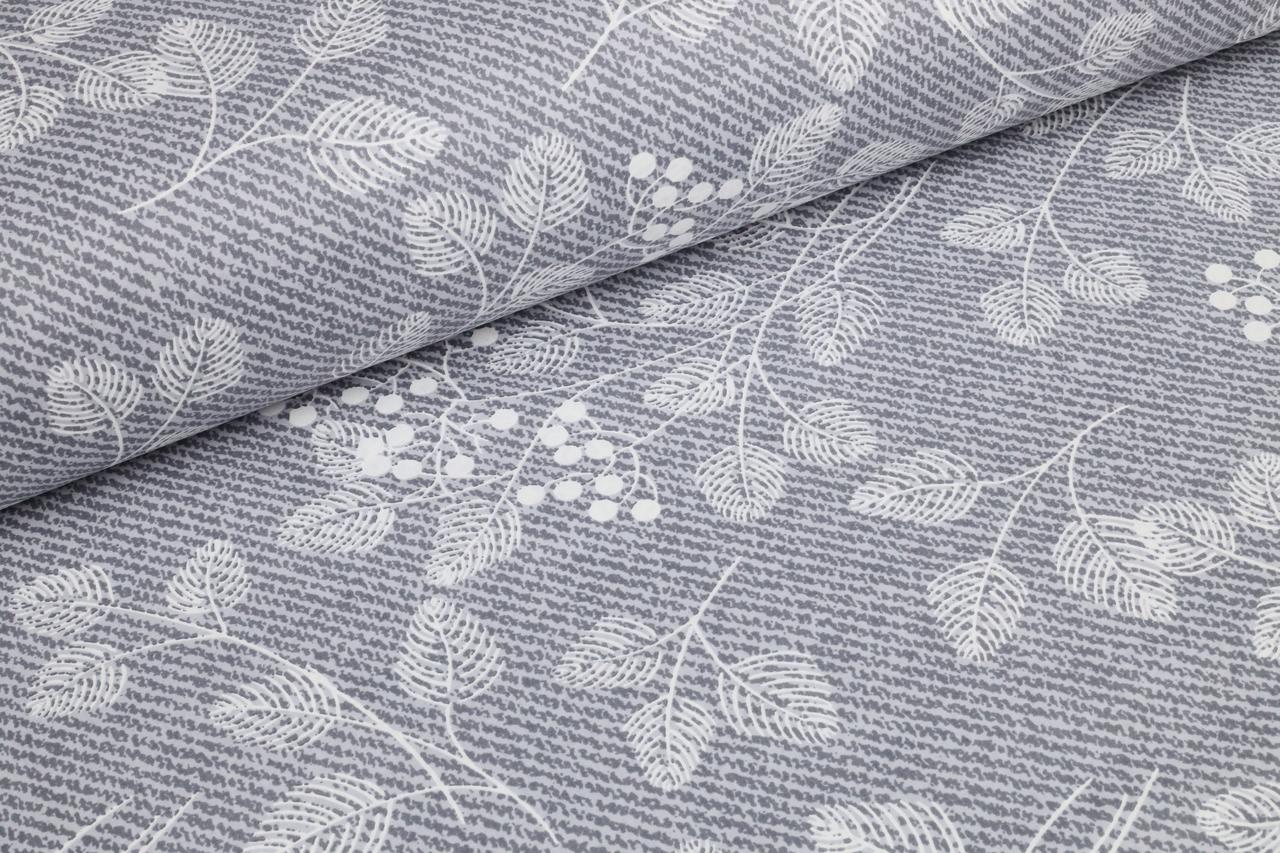 Ранфорс 240 см Листя з ягодами на сірому