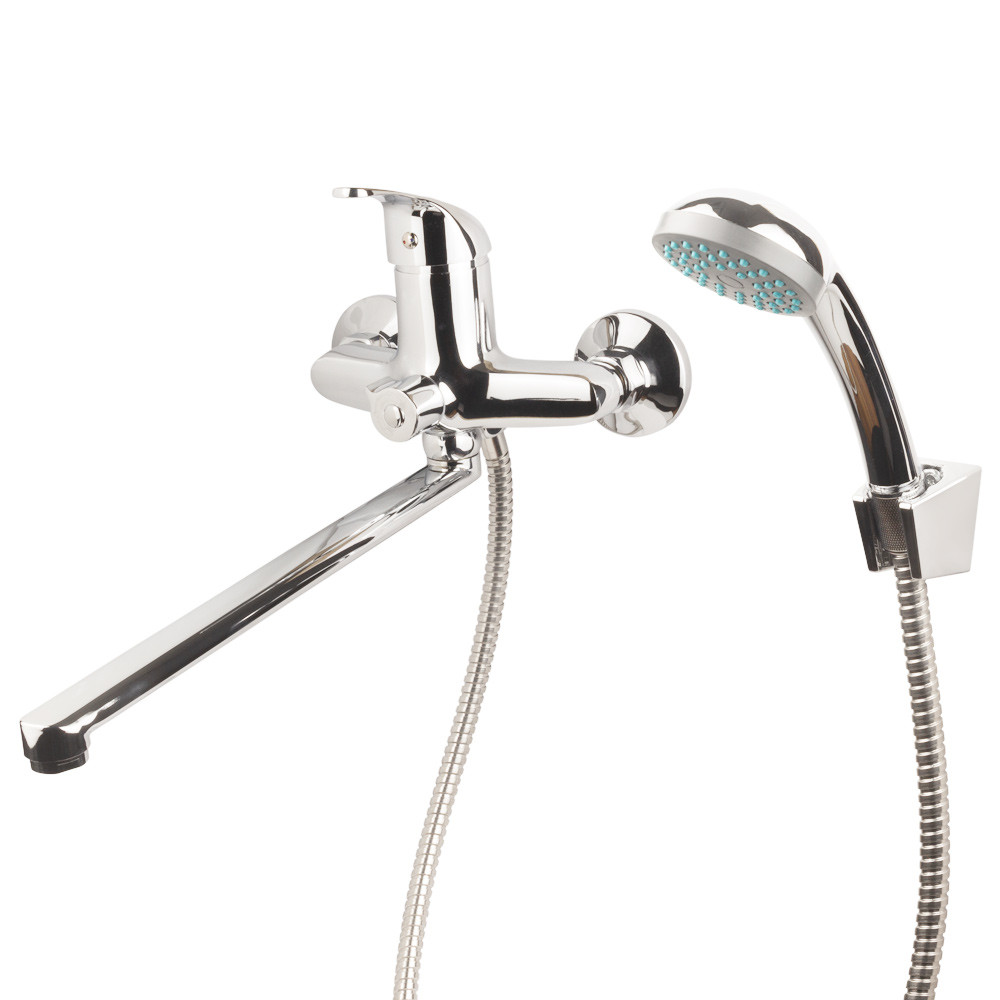 Змішувач для ванни (вилив прямий 350 мм, шланг 1,5 м, лійка, кронштейн) ТМ AQUATICA, фото 1