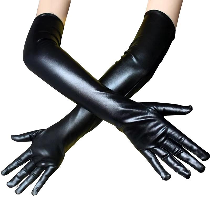 Рукавички латексні довгі вище ліктя чорні (LTKpr-bl), фото 1