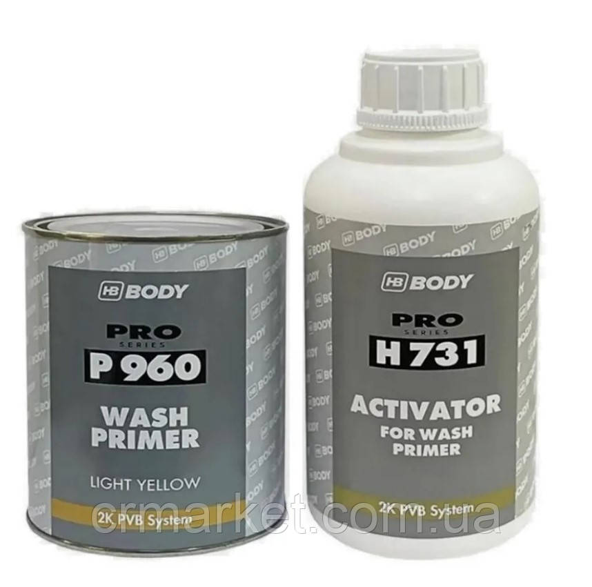Грунт кислотний BODY 960 WASH PRIMER 1,0 л + активатор 1,0 л, світло-жовтий, фото 1