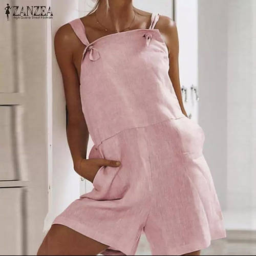 Модный стильный женский комбинезон на пуговках, короткие шорты Лето Лен ...