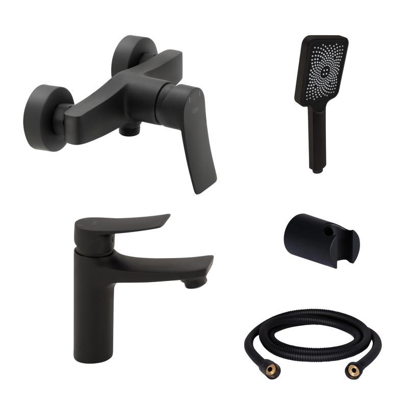 Комплект змішувачів для душу Qtap Nihonto Black Matt QTNH4022101CB+QTNH1022101CB з лійкою, шлангом та