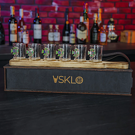 Чарки 6 шт з емблемою ДПСУ на підставці з ручкою в подарунковій коробці