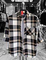Мужская рубашка в клетку бело-черная с длинным рукавом | байковая весенняя осенняя рубашка