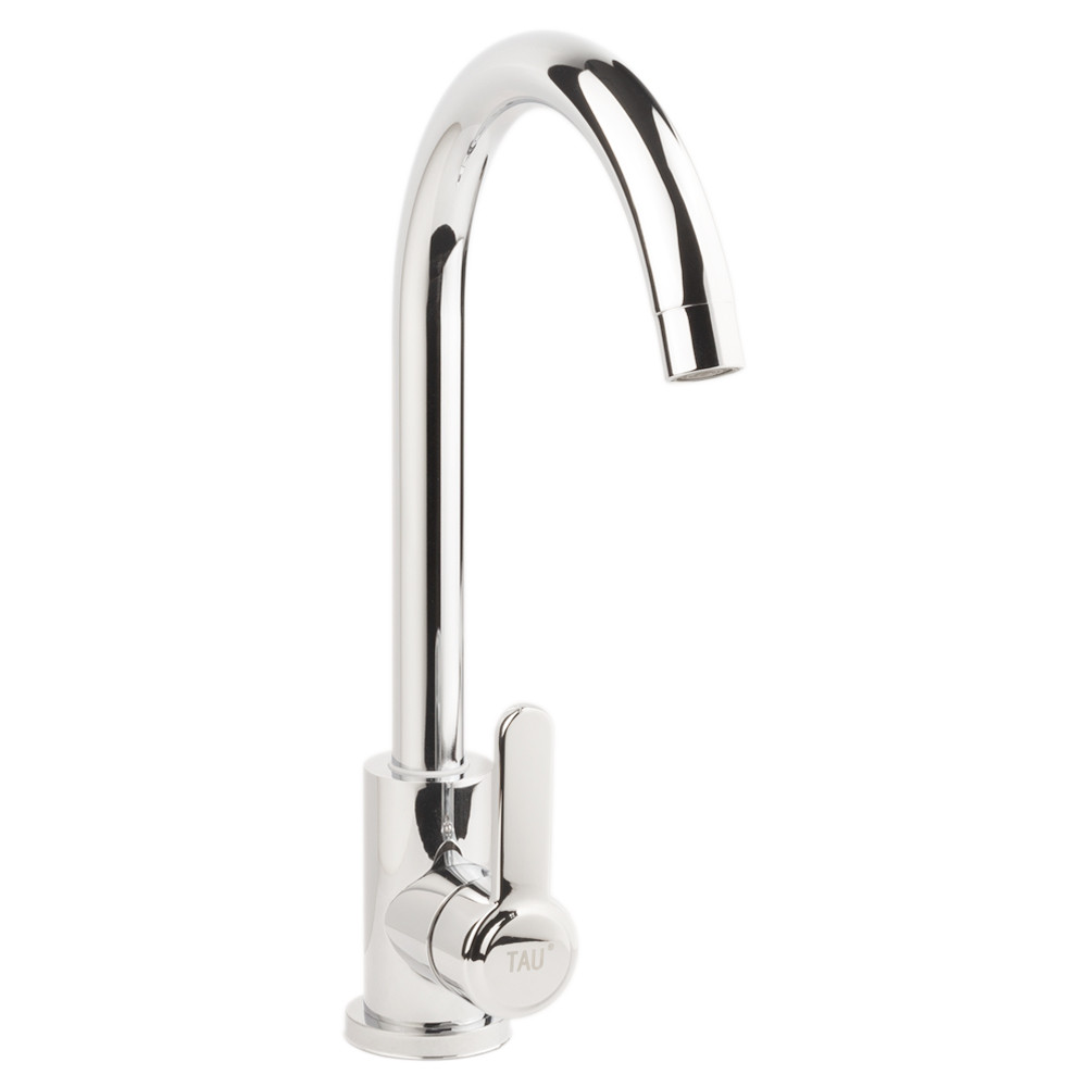 Змішувач для кухні, високий вилив (нержавіюча сталь, на гайці, вилив вухо, одноважільний) кухонний кран ТМ TAU, фото 1
