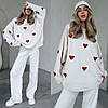 Вільний костюм теплий жіночий в'язаний штани та кофта в сердечка, фото 7