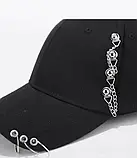 Кепка бейсболка підліткова з кільцями та шпильками чорна корейська стиль, фото 3