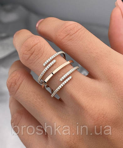 Жіноче кільце срібло з золотом та цирконами, фото 1