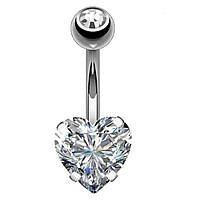 Сережка для пірсингу пупка "Діамантове серце та сфера" навела Хірургічна ювелірна сталь з цирконами