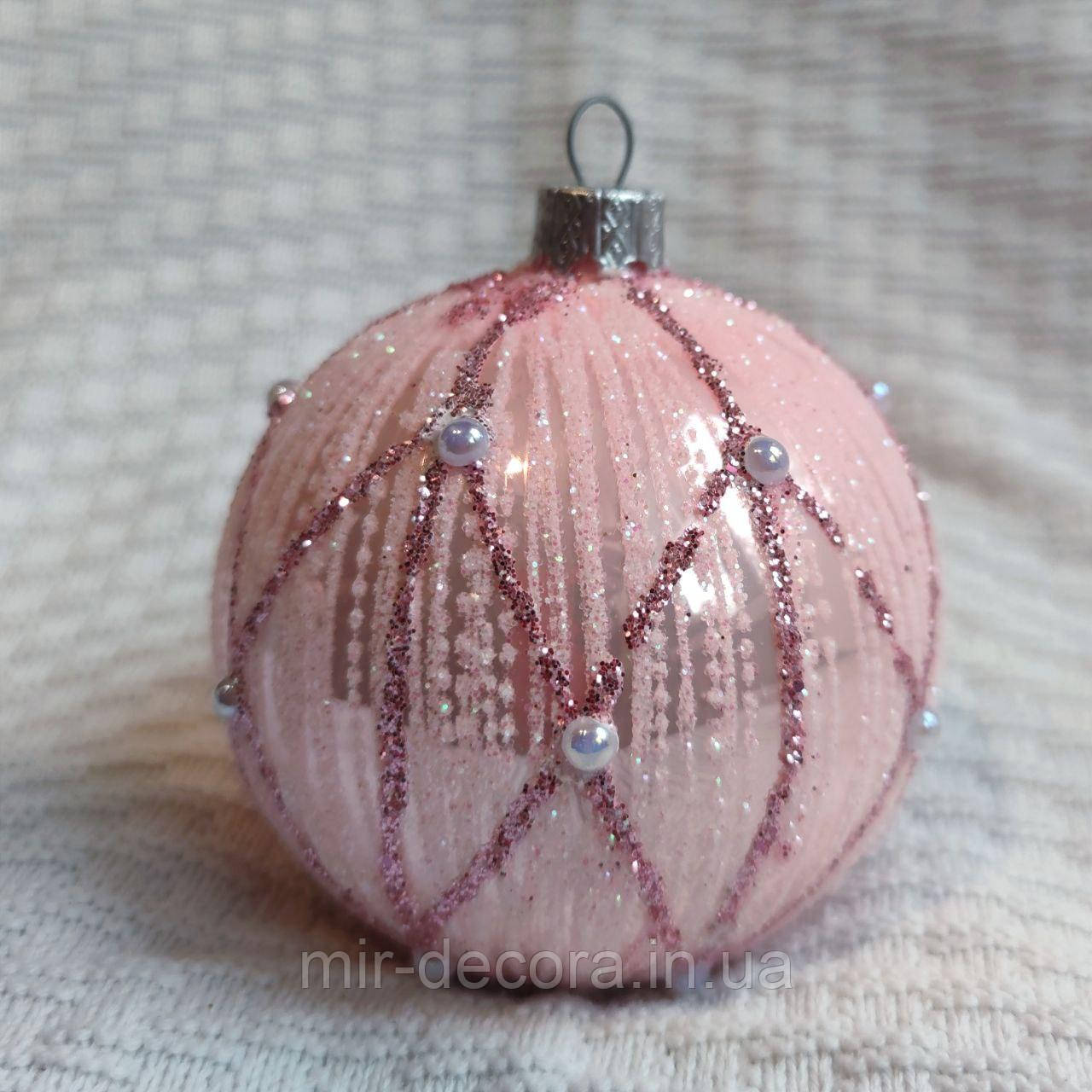 Новорічна ялинова куля зі скла "Ниточки" 80 мм, фото 1