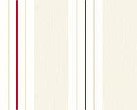 Светлые немецкие обои 222633, в узкую и редкую ярко-малиновую полоску, на молочном фоне, моющиеся виниловые