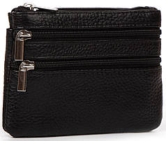 Гаманець косметичка ключниця жіночий шкіряний чорний матовий на блискавці малий Cosmetic Bag A-00141